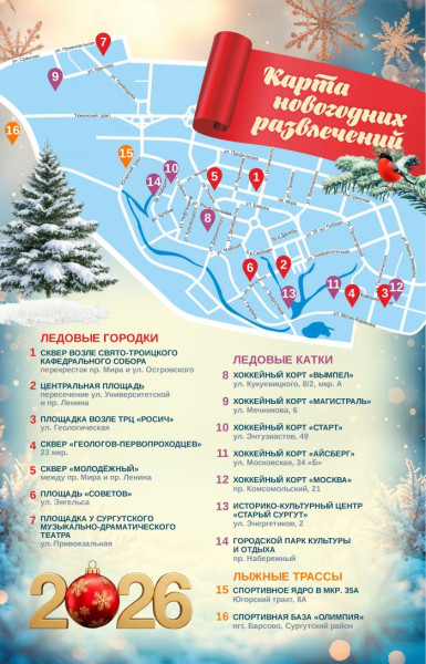 ​Где в Сургуте покататься на коньках и лыжах: опубликована зимняя карта города