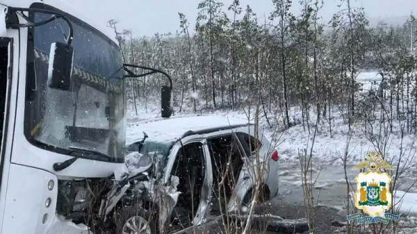 Автобус врезался в кроссовер на трассе в Югре &mdash; погибли два человека
