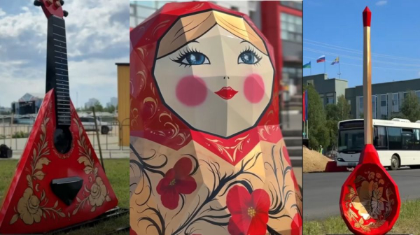 Хохлома в центре Сургута: матрёшка, ложка и балалайка украсили три городские локации